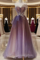 Sparkle Purple Beading Ruffles Tulle Evening Prom Dress