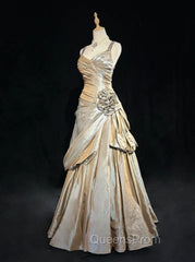 Sparkling A-Line V-Neck Satin Backless Long Evening Prom Dress Evening Dress Graduation Evening Prom Dress