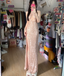 Sparkling Champagne Pink Halter Neck High Slit Sequined Long Classy Prom Dress
