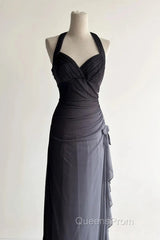 Sparkling Gradient Dark Gray Halter Neck Ruffle Sheath Evening Prom Dress Birthday Dress