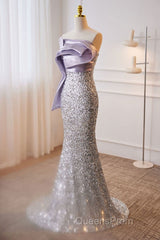Sparkling Lavender Color Sleeveless Off Shoulder Sequin Evening Dress With Lavender Color Mermaid Backless Strap And Floor Length Evening Dress
