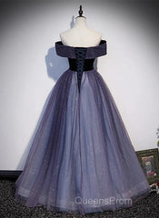 Sparkling Purple Gradient Tulle Off Shoulder A-Line Purple Evening Dress Evening Prom Dress