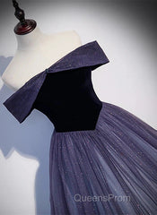 Sparkling Purple Gradient Tulle Off Shoulder A-Line Purple Evening Dress Evening Prom Dress