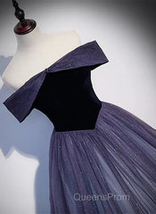 Sparkling Purple Gradient Tulle Off Shoulder A-Line Purple Evening Dress Evening Prom Dress Elegant