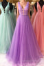 Sparkly A Line V Neck and V Back Evening Prom Dress with Thin Belt, Formal Graduation Evening Dress