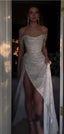Sparkly Ivory Mermaid Off Shoulder High Slit Cheap Long Classy Prom Dress