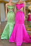 Mermaid Evening Prom Dress Spaghetti Straps Long Evening Dress with Bow