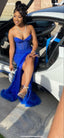 Sparkly Mermaid Sweetheart Neckline Royal Blue Black Girl Classy Prom Dress Long