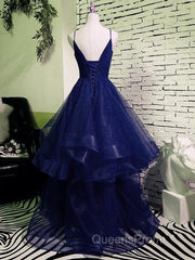 Sparkly Navy Blue Tulle Long Evening Prom Dress Evening Dress