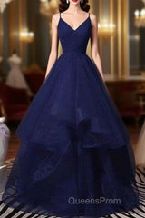 Sparkly Navy Blue Tulle Long Evening Prom Dress Evening Dress