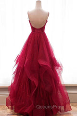 Sparkly Evening Prom Dress V Neckline, Long Homecoming Dress, Formal Dress