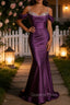Sparkly Purple Mermaid Cold Shoulder Sequined Ruched Satin Long Prom Dress