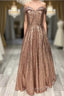Sparkly Rose Gold Sequin Ball Gown Dress Off Shoulder