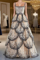 Sparkly Sequin Tiered Ruffles Elegant Women Party Formal Dress