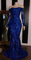 Sparkly Sequined Mermaid Classy Prom Dress Royal Blue Long Sleeve Graduation Classy Dress Classy Evening Gowns