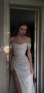 Sparkly Sequins Off Shoulder Side Slit Classy Prom Dress