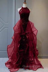 Sparkly Sheath Burgundy Sequin Long Evening Prom Dress Party Dress