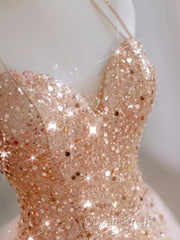 Sparkly Sheath Champagne Sequin Long Evening Prom Dress Party Dress