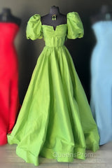 Square Neck Fuchsia Puff Sleeves A-Line Evening Prom Dress