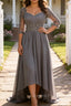 Steel Grey Appliqued A Line Pleated Beaded Mother Of The Bride Dress with Half Sleeves