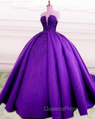 Strapless Ball Gown Satin Dress Lace Appliques