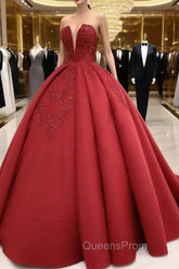 Strapless Ball Gown Satin Dress Lace Appliques