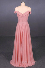 Strapless Floor Length Chiffon Pink Evening Prom Simple A Line Bridesmaid Dress