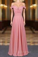 Strapless Floor Length Chiffon Pink Evening Prom Simple A Line Bridesmaid Dress