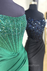 Strapless Mermaid Beaded Long Evening Prom Dress With Slit