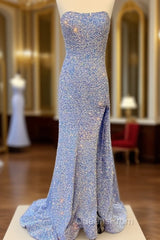 Strapless Mermaid Light Blue Sequin Dress