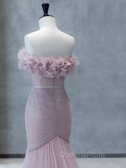 Strapless Pink Chiffon Creased Evening Dress Floor Length Mermaid Evening Prom Dress With Sweep