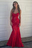 Strapless Red Appliques Mermaid Sleeveless Lace Long Classy Prom Dress