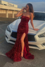 Strapless Red Sequin Classy Dress Mermaid Sparkly Classy Prom Dress