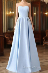 Strapless Stain Evening Prom Dress With Pockets