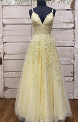 Straps A-line Leaf Lace Long Prom Dress