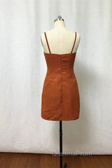 Straps Burnt Orange Bridesmaid Dresss With Removable Train