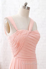 Straps Chiffon Long Bridesmaid Dress Coral Formal Wedding Party Dress