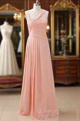 Straps Chiffon Long Bridesmaid Dress Coral Formal Wedding Party Dress