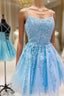 Straps Lace Applique Blue Homecoming Dress,Fuchsia Cocktail Dress