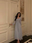 Stunning A Line Square Neckline Long Sleeves Chiffon Blue Date Night Dress Classy Prom Dress Birthday Party Outfit
