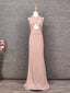 Stunning Pink Sleeveless Cross Neck Beaded Satin Long Classy Prom Dress