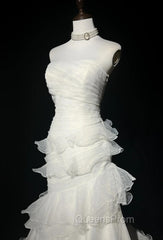 Stunning White Strapless Mermaid Organza Long Evening Prom Dress Simple Wedding Dress