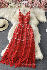 Stylish V Neck Lace Dress A Line Party Dress Long Evening Prom Dress,Sexy Party Dress