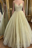 Stylish V Neck Open Back Yellow Evening Prom Dress, Shiny V Neck Yellow Formal Evening Dress, Sparkly Yellow Ball Gown
