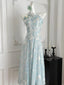 Sweet Blue And White Gradient A-Line Halter Neck Chiffon Long Classy Prom Dress