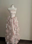 Sweet Pale Pink A-Line 3D Floral Satin And Tulle Long Classy Prom Dress Wedding Dress
