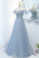 Sweet Sky Blue Sparkling Pleated Short Sleeved Off Shoulder Ball Dress Sky Blue A-Line Princess Backless Tie With Ruffle Edge And Floor Length Evening Dress