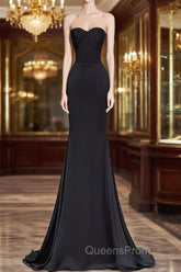 Sweetheart Black Mermaid Evening Dress Strapless Long Evening Prom Dress