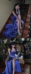 Sweetheart Blue Classy Prom Girls Dress, Pleated Long Classy Prom Dress With Side Slit