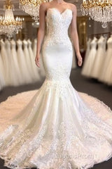 Sweetheart Lace Mermaid Wedding Dress | Strapless Fit And Flare Bridal Gowns Evening Prom Dress